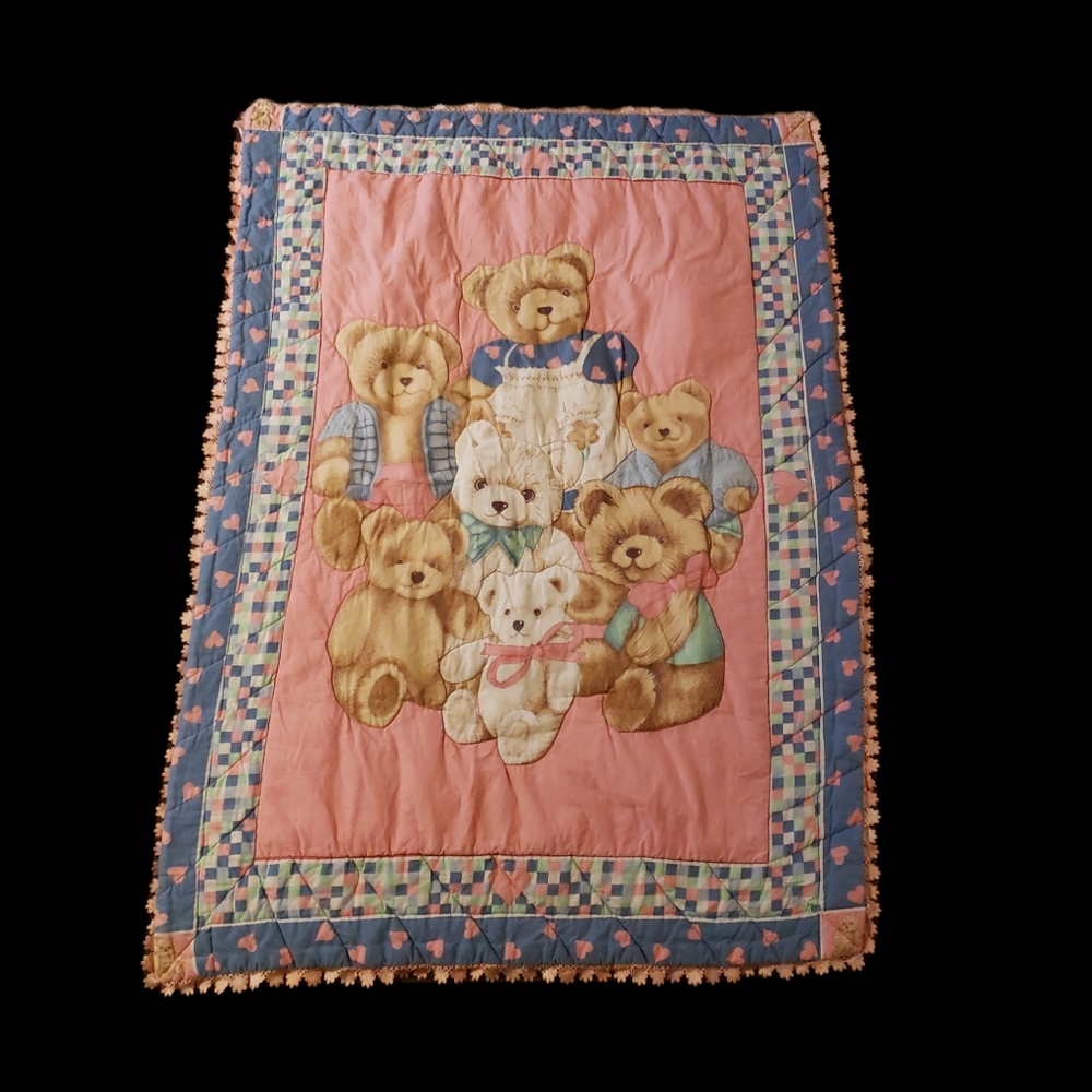 Bear Baby Quilt Pink and Blue Handmade